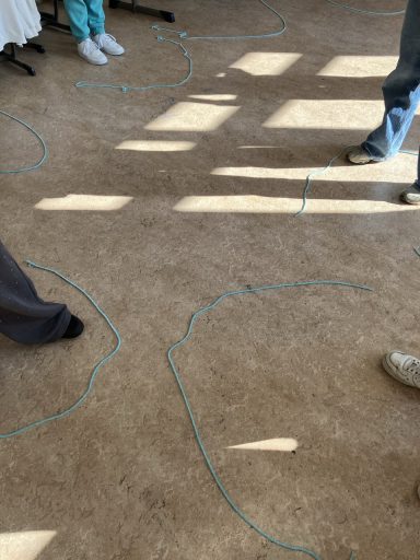 Personen haben sich mittels Seile ihre eigenen physischen Grenzen auf den Boden gelegt.